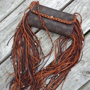 Repurposed fringe Louis Vuitton crossbody wallet
